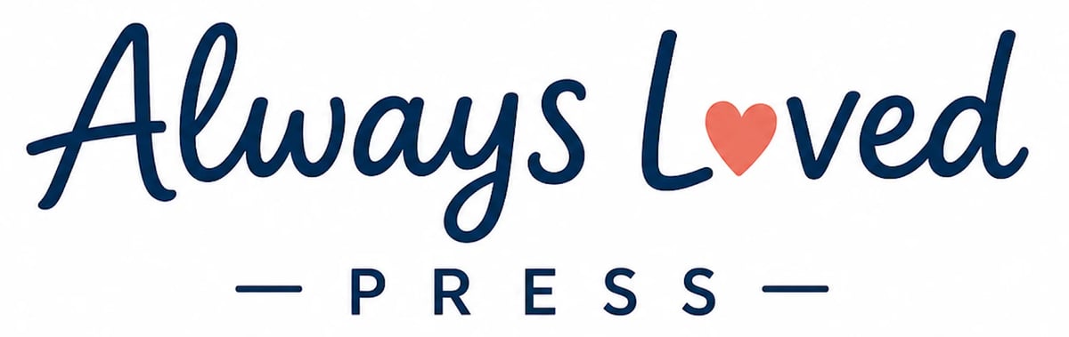 Always Loved Press logo with blue script text and red heart icon