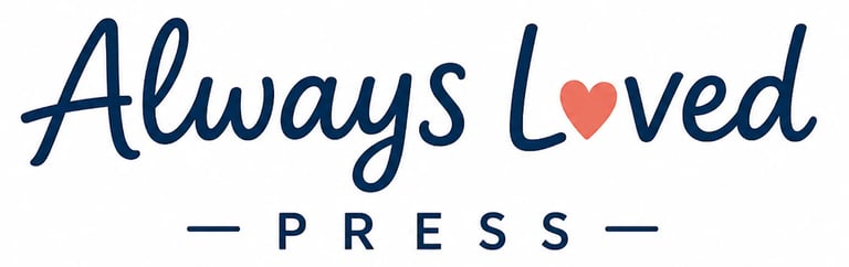 Always Loved Press logo with blue script text and red heart icon